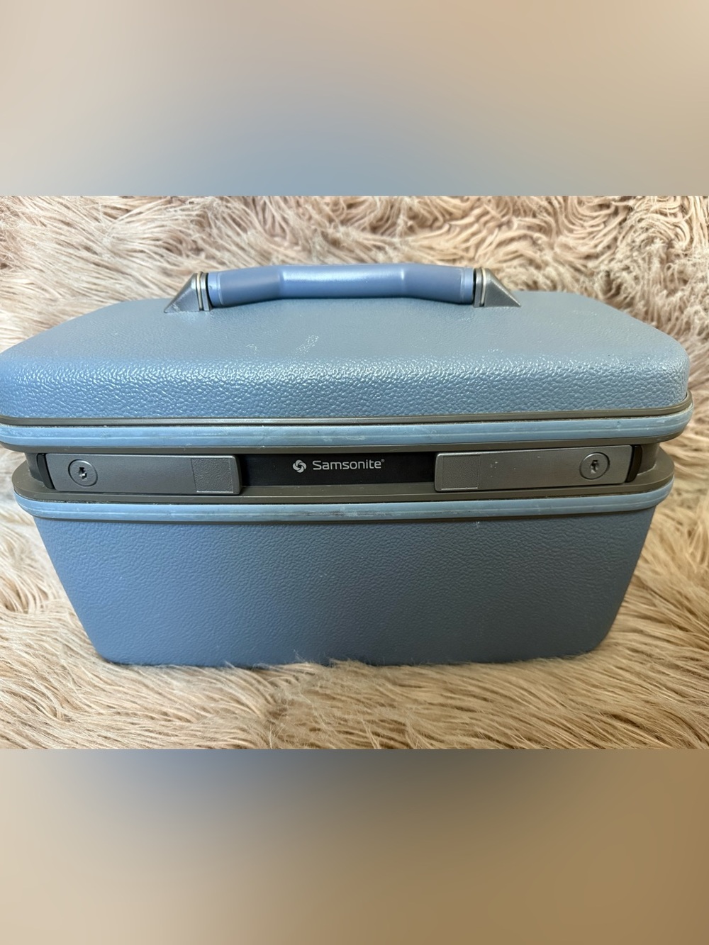 Retro Samsonite Excel Blue Hard Shell Train Case with Handle